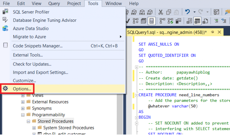 How to add line numbers to T-SQL editor – Papayawhip Blog